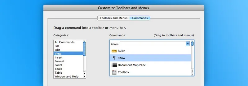 Word customization panel
